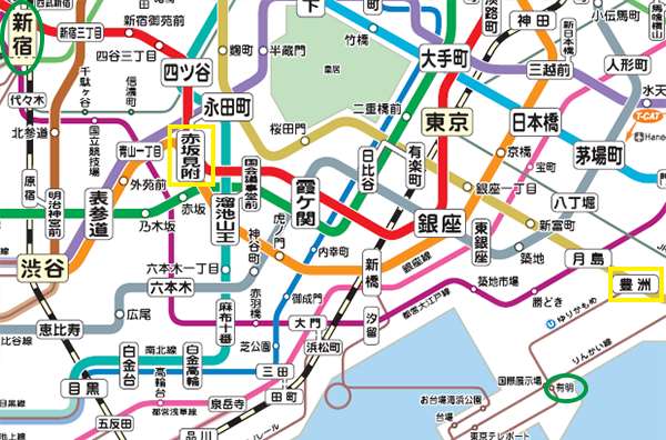 f:id:Kutsumiya:20150302173222j:plain 地下鉄路線図新宿から豊洲
