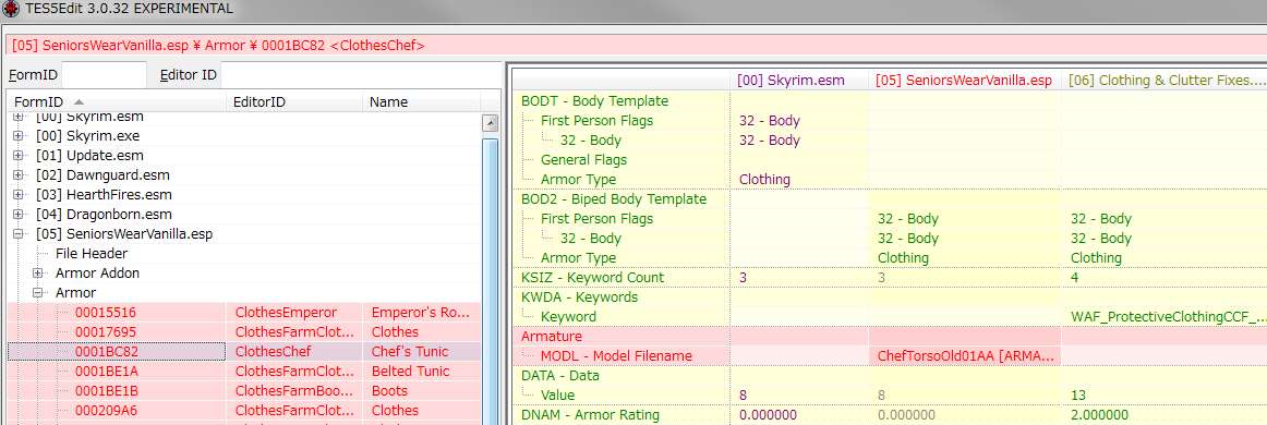 f:id:Kutsumiya:20150311220004j:plain シェフ服Armorの競合状態ClothingAndClutterFixes勝者