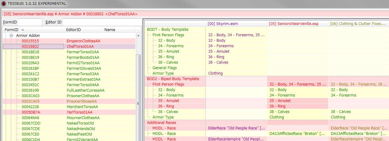 f:id:Kutsumiya:20150311220207j:plain シェフ服ArmorAddonの競合状態ClothingAndClutterFixes勝者