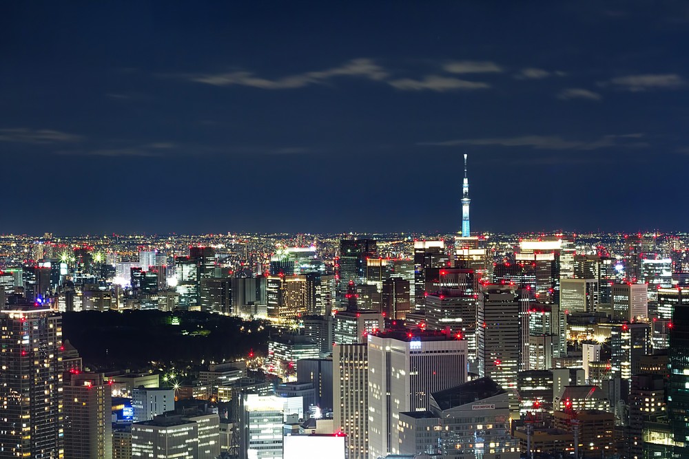 東京で高い建物を上から眺めた夜景