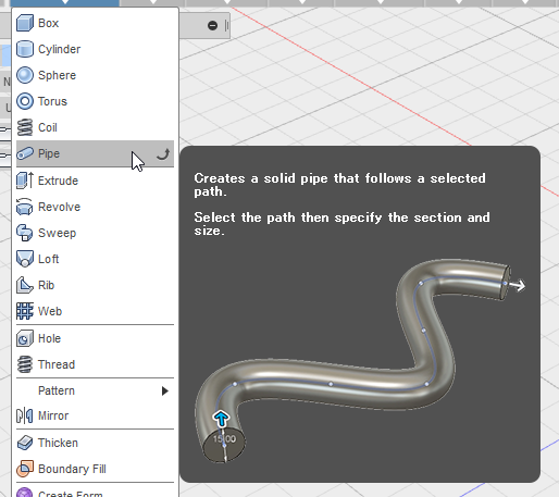 f:id:isopro:20150316064529p:plain 3DCAD Fusion360 CREATE Pipe 使い方