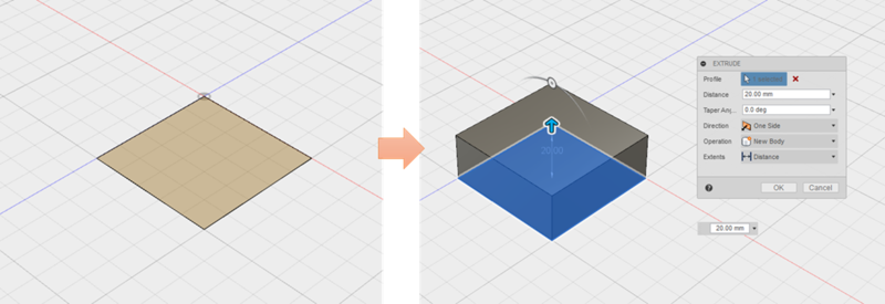 f:id:isopro:20150316090137p:plain 3DCAD Fusion360 CREATE Extrude 使い方