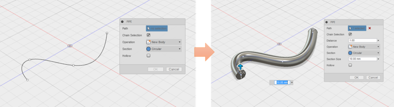 f:id:isopro:20150316090339p:plain 3DCAD Fusion360 CREATE Pipe 使い方