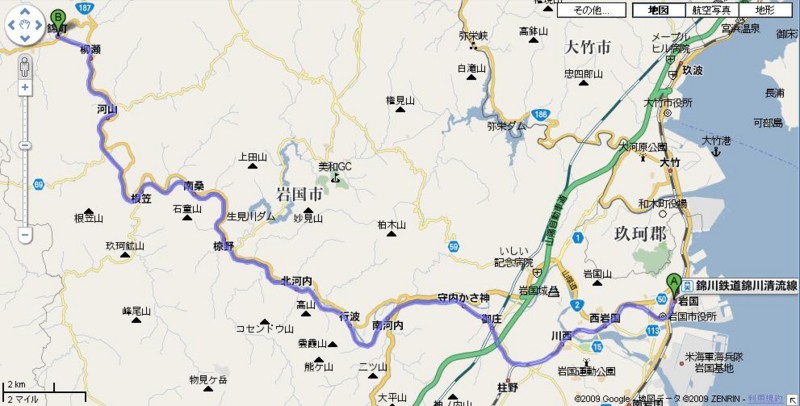 錦川鉄道 路線図 (グーグルマップ)