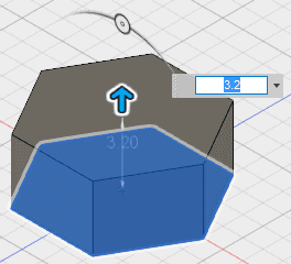 押し出すスケッチを選択し、押し出す距離(3.2)を指定し、ダイアログのOKボタンを押します。 押し出すスケッチを選択し、押し出す距離(3.2)を指定し、ダイアログのOKボタンを押します。
