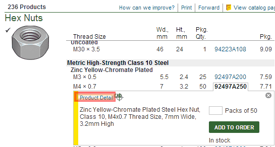 注文のためのポップが表示されます。「Product Detail」をクリックします。 注文のためのポップが表示されます。「Product Detail」をクリックします。