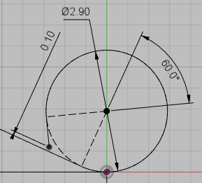 ハンドルを入れる穴は、円ではありません。板金加工で作成されていることを想定して描いているので、円弧です。 ハンドルを入れる穴は、円ではありません。板金加工で作成されていることを想定して描いているので、円弧です。