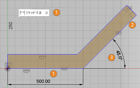 角度寸法を作成します。