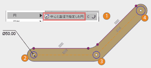 3つの円を作成します。