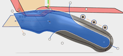 選択を有効にするために、分割ツールをクリックします。 分割ツールとして、長いグリップ・ラインのスケッチを選択します。 選択を有効にするために、分割ツールをクリックします。 分割ツールとして、長いグリップ・ラインのスケッチを選択します。