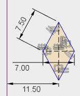 菱型との距離を投影で得られた線の間に寸法を設定します。 菱型との距離を投影で得られた線の間に寸法を設定します。