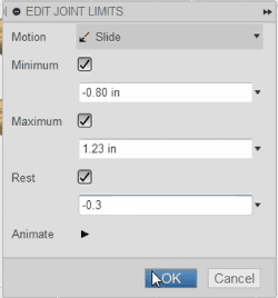 ジョイントの範囲を適用するために、この値に「-0.3」を設定し、「OK」をクリックする ジョイントの範囲を適用するために、この値に「-0.3」を設定し、「OK」をクリックする