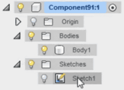 スケッチとボディの両方が同じコンポーネントの中に格納されています。 スケッチとボディの両方が同じコンポーネントの中に格納されています。