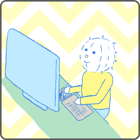 f:id:logequal:20160417211613p:plain パソコン作業をするイコール君