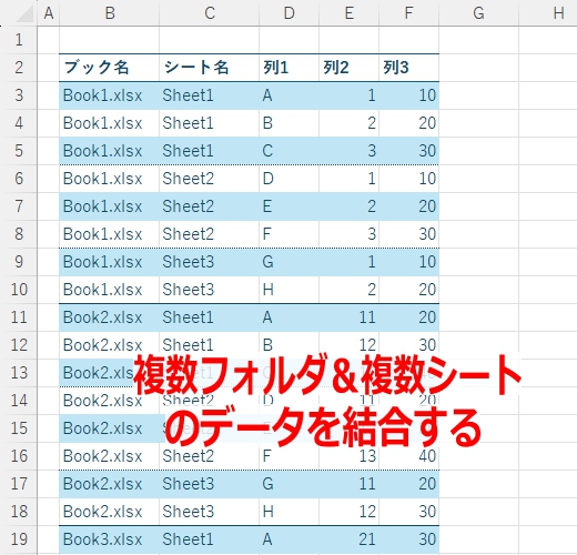 複数ブックの複数シートを結合して読み込む