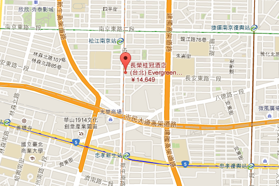 エバーグリーンローレルホテル（長榮桂冠酒店, Evergreen Laurel Hotel）の地図