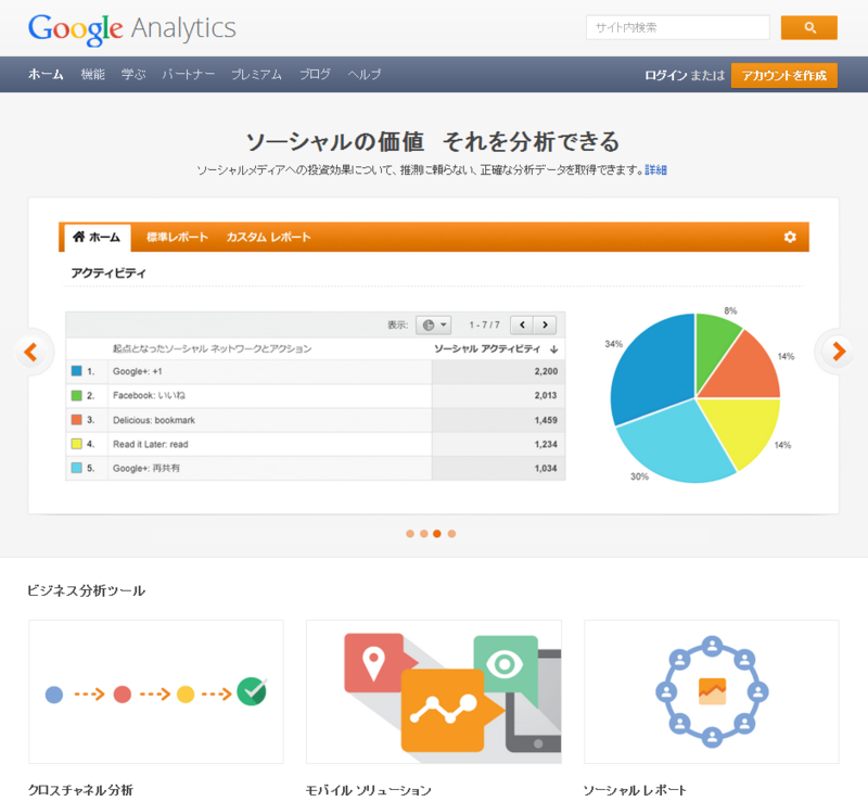 Google Analyticsトップページ