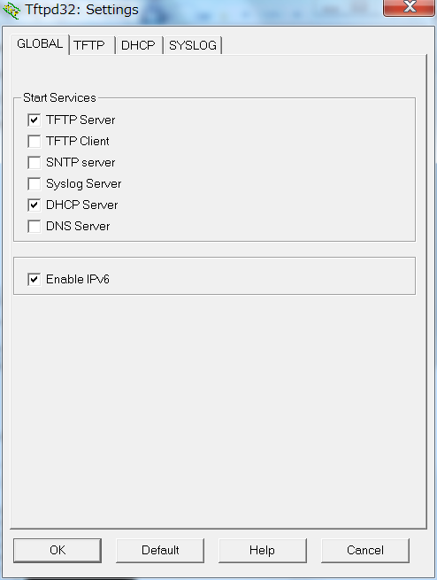 Tftpd32 GLOBAL設定 Tftpd32 GLOBAL設定