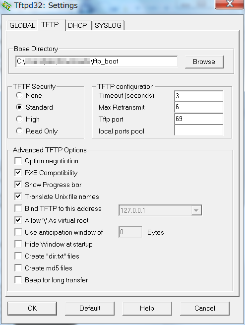Tftpd32 TFTP設定 Tftpd32 TFTP設定