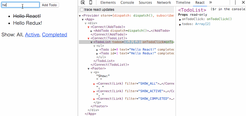 redux exampleのtodo listを写経しました