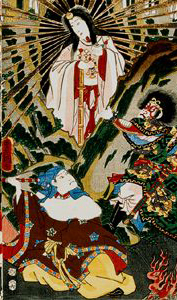 神仏絵画☆高波動絵画 ミカドスサノオ月読命天照大御神強力エナジーアートA4 日本神話と妖怪～アマテラスとスサノオの影からツクヨミさんが