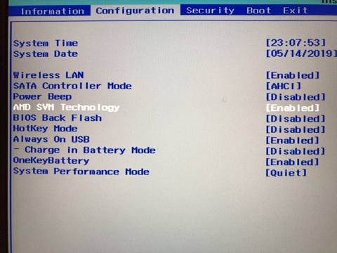 IdeaPad 530SのBIOS設定画面