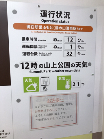 御在所ロープウェイの運行状況