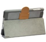 【HAIKAU】 iPad mini スリム レザーケース イタリア製ソフトレザー素材 スリープ&スタンド機能付き (付録は光沢液晶保護フィルム) グレー