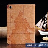 ●iPad mini レトロ 地図柄 PUレザー スタンド ケース ライトブラウン（うす茶色） [MOBILE STUDIO]