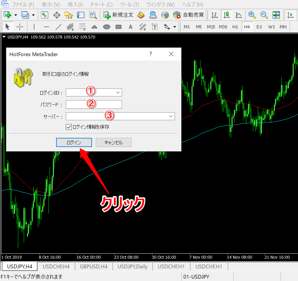 HotForexのパソコン版MT4ログイン