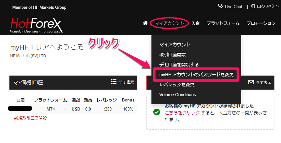 HotForexパスワード変更