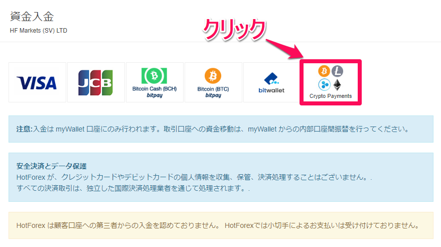 HotForex仮想通貨入金