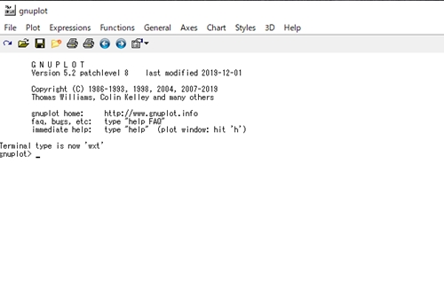 gnuplotターミナルウィンドウ