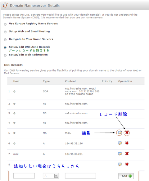 EuropeRegistryのDNSを使ってゾーンレコードを設定する