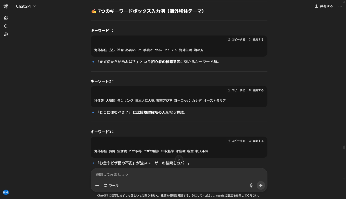 ChatGPTでキーワード選定