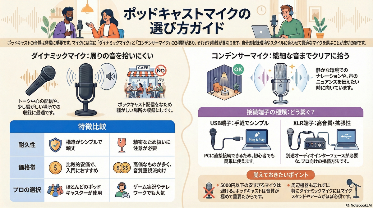 ポッドキャストマイクの選び方 コンデンサーマイクとダイナミックマイク