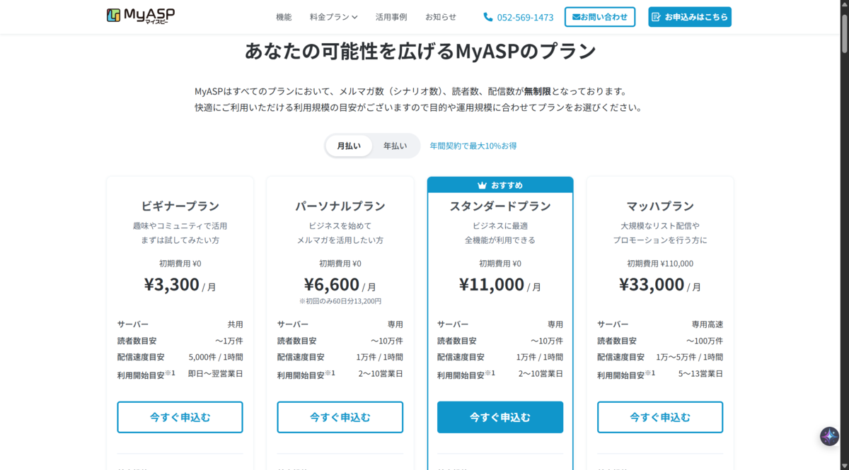 MYASP料金プラン