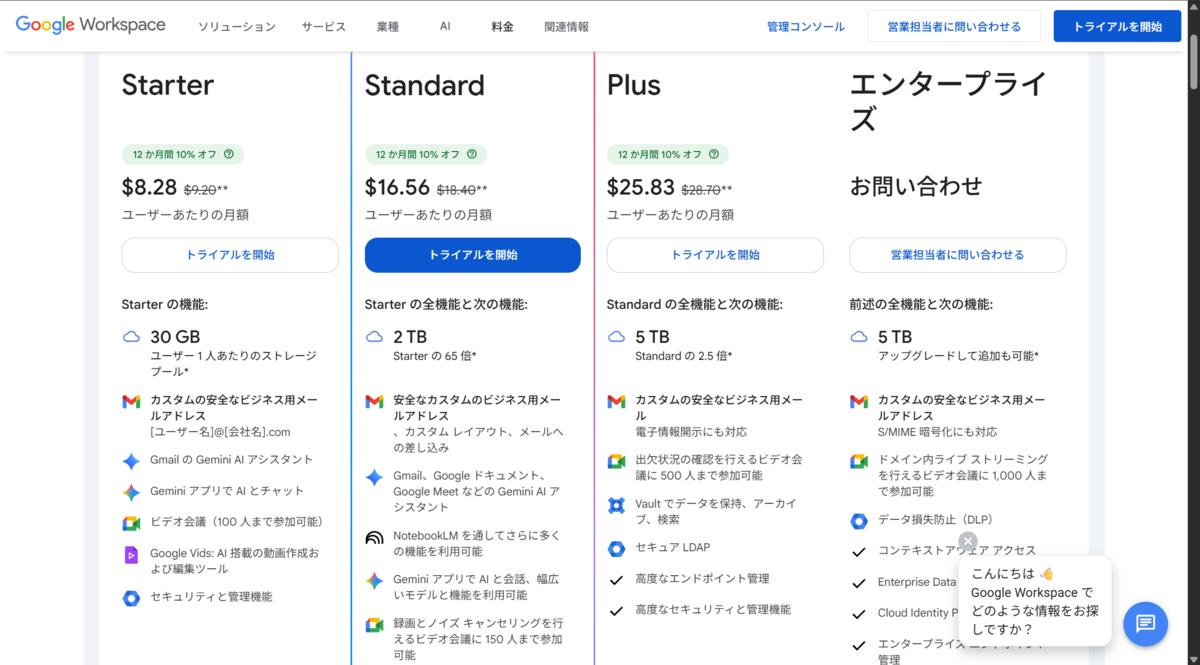 Google Workspace価格一覧