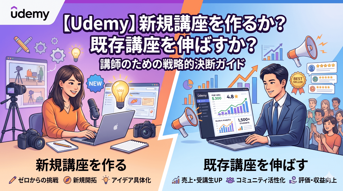 Udemy 新規講座を作るか?既存講座を伸ばすか?
