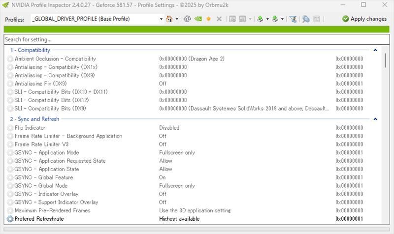 NVIDIA PROFILE INSPECTOR