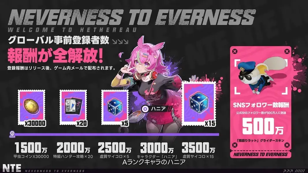 NTE 事前登録報酬 ハニア