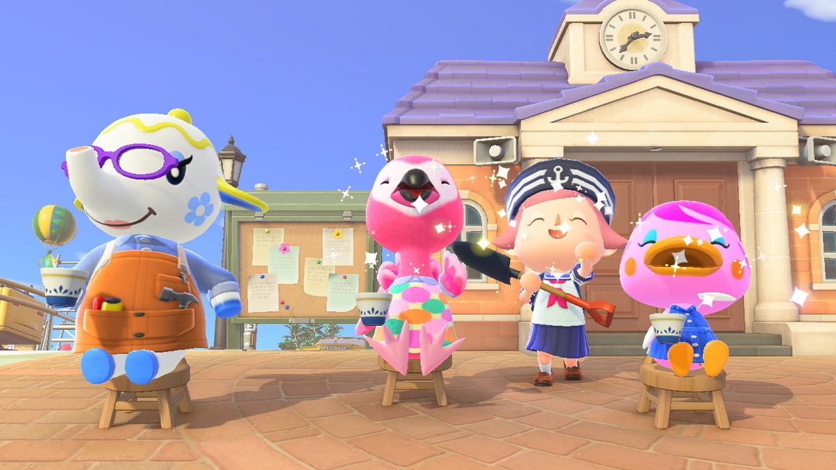 あつまれ どうぶつの森 皆さん正面を向いたお茶会の画像