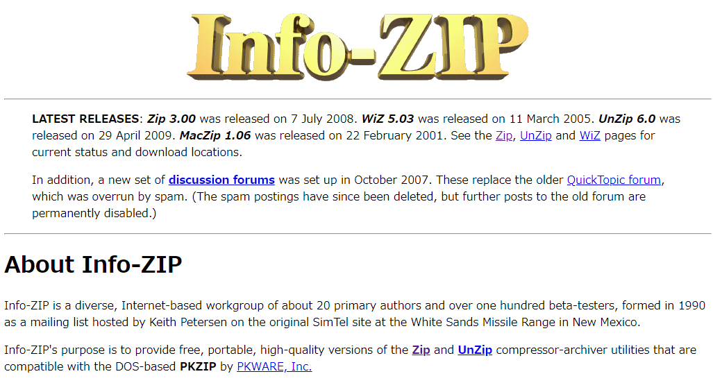 Info-ZIPのトップページ