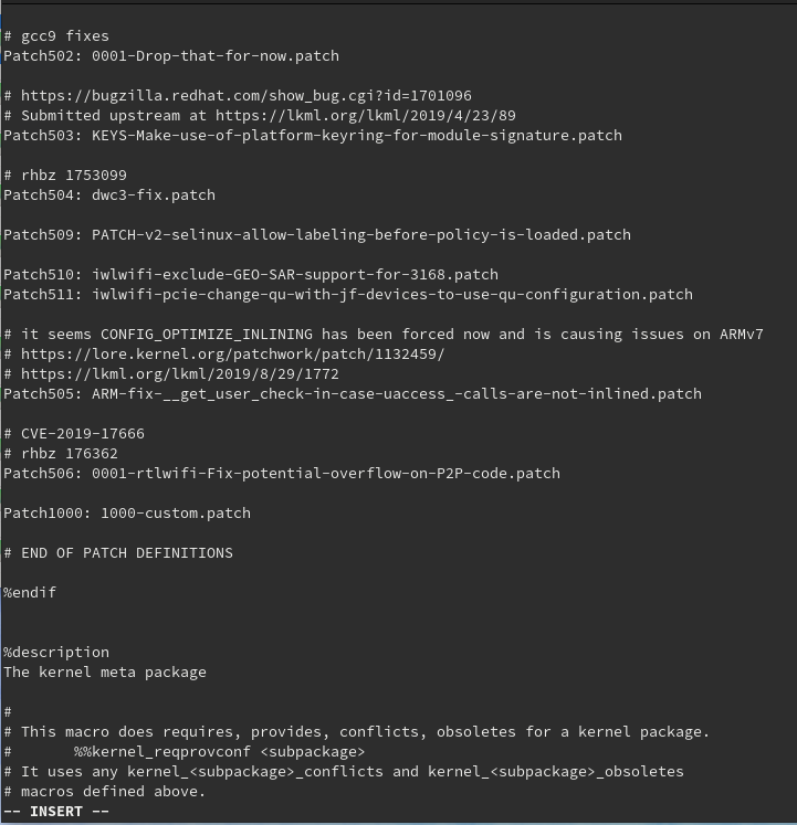 1000-custom.patchをkernel.specの"END OF PATCH DEFINITIONS"の前に追加するらしい。
