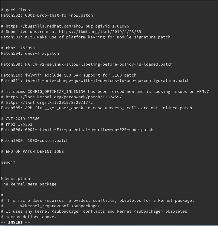 1000-custom.patchをkernel.specの&quot;END OF PATCH DEFINITIONS&quot;の前に追加するらしい。