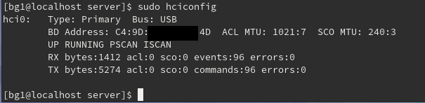 hciconfigは前回piscanしたのでこれでいいとして