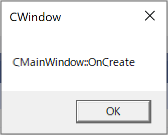 オーバーライドしたので、CMainWindow::OnCreateが呼ばれる。