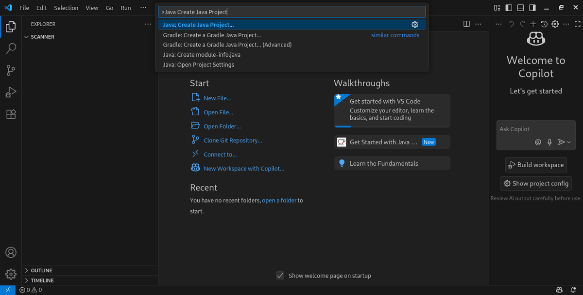 Ctrl + Shift + PでCreate Java Project