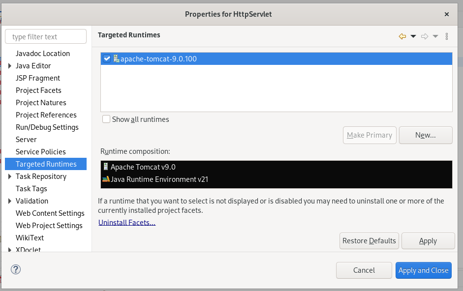 Target Runtimesで9にチェックが入ってなかったので、入れ直し。