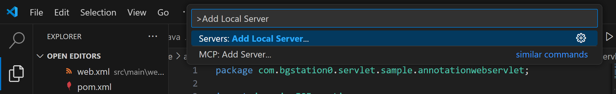 コマンドパレットでAdd Local Server